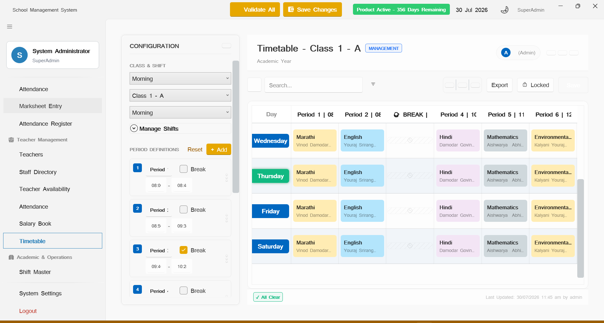Master Timetable & Substitution