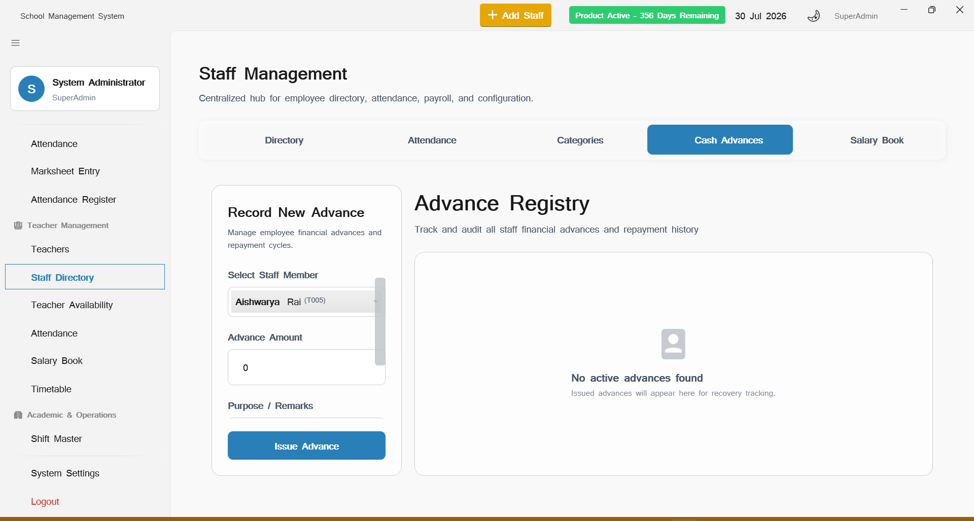 Staff Advance & Loan Ledger